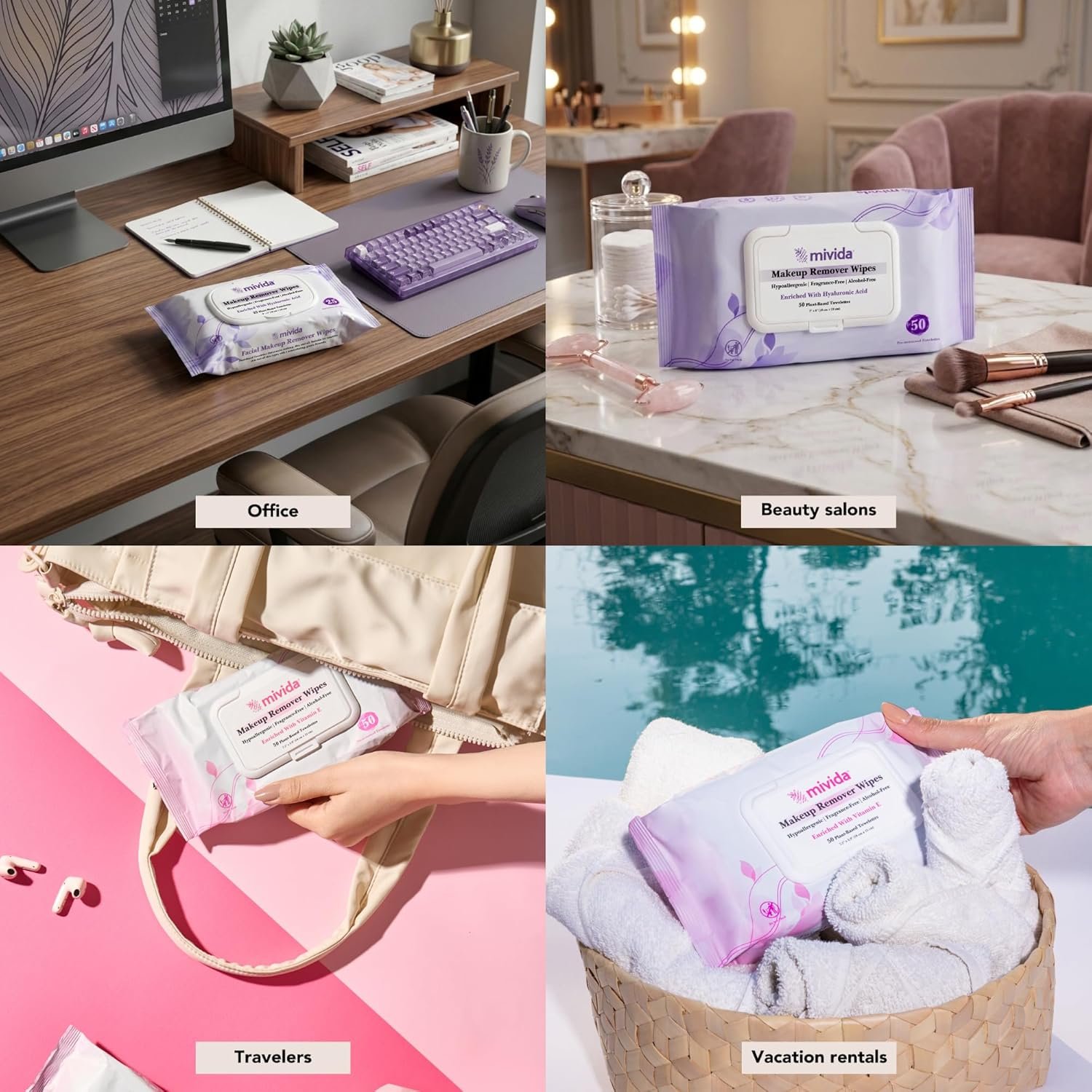 mivida Hypoallergenic Makeup Remover Wipes, Variety Box (8 Packs x 50 Wipes) - Image 5